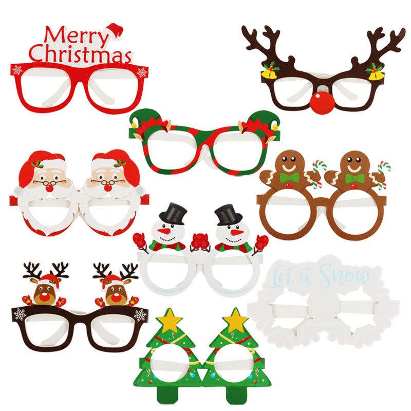 9pcs Santa Claus Xmas Tree Elk Paper Glasses Frame Christmas Glasses Photo Prop Christmas Decorations New Year Navidad Kids Gift