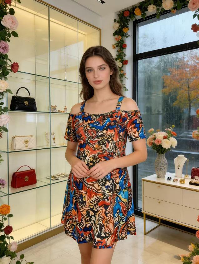 European and American new women s clothing fashion flower print dress printed suspender women s summer sleeveless 0XL