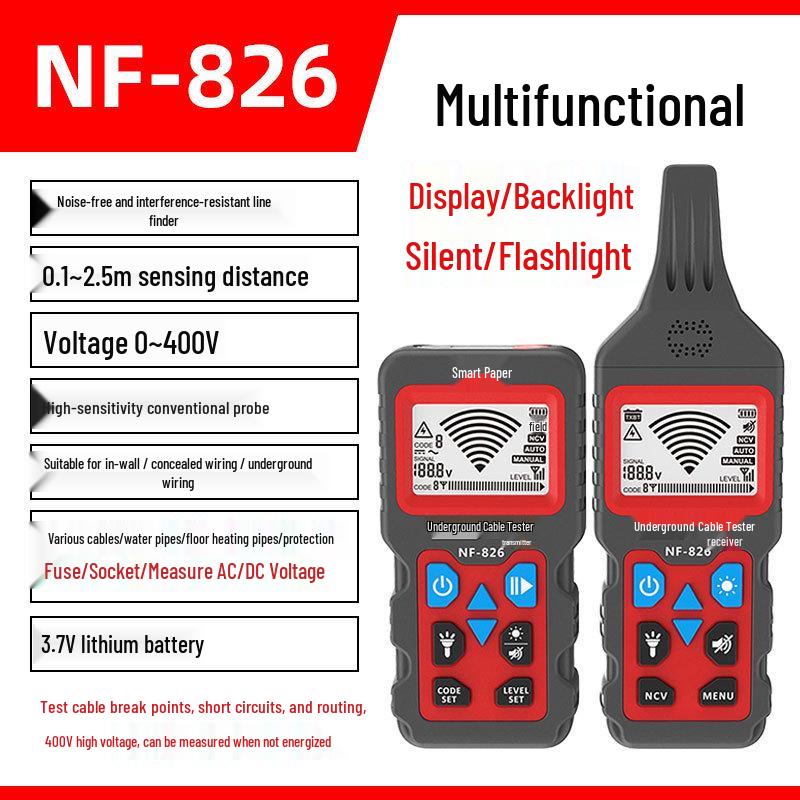 

Jingming NF-826 Multifunctional 400V Electrician Line Tracer for Strong Current and Buried Line Detection English Interface