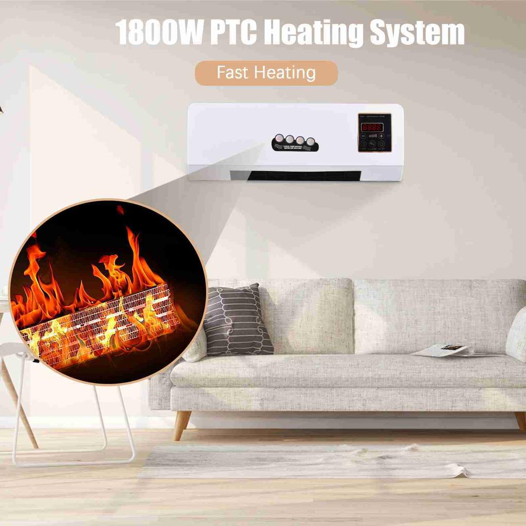 Heater Fan 2 in 1 Heating Nature Wind Timing Digital Display Wall Mounted Space Heater for Home Office Dormitory Wall Fan