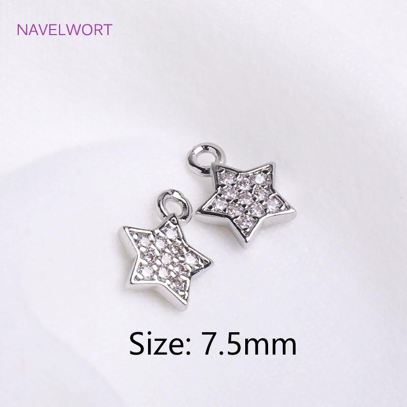 14K Gold Plated 7.5mm Cute Pentagram Earring Charms Inlaid Zircon Tiny Star Pendants DIY Jewelry Making Accessories Wholesale