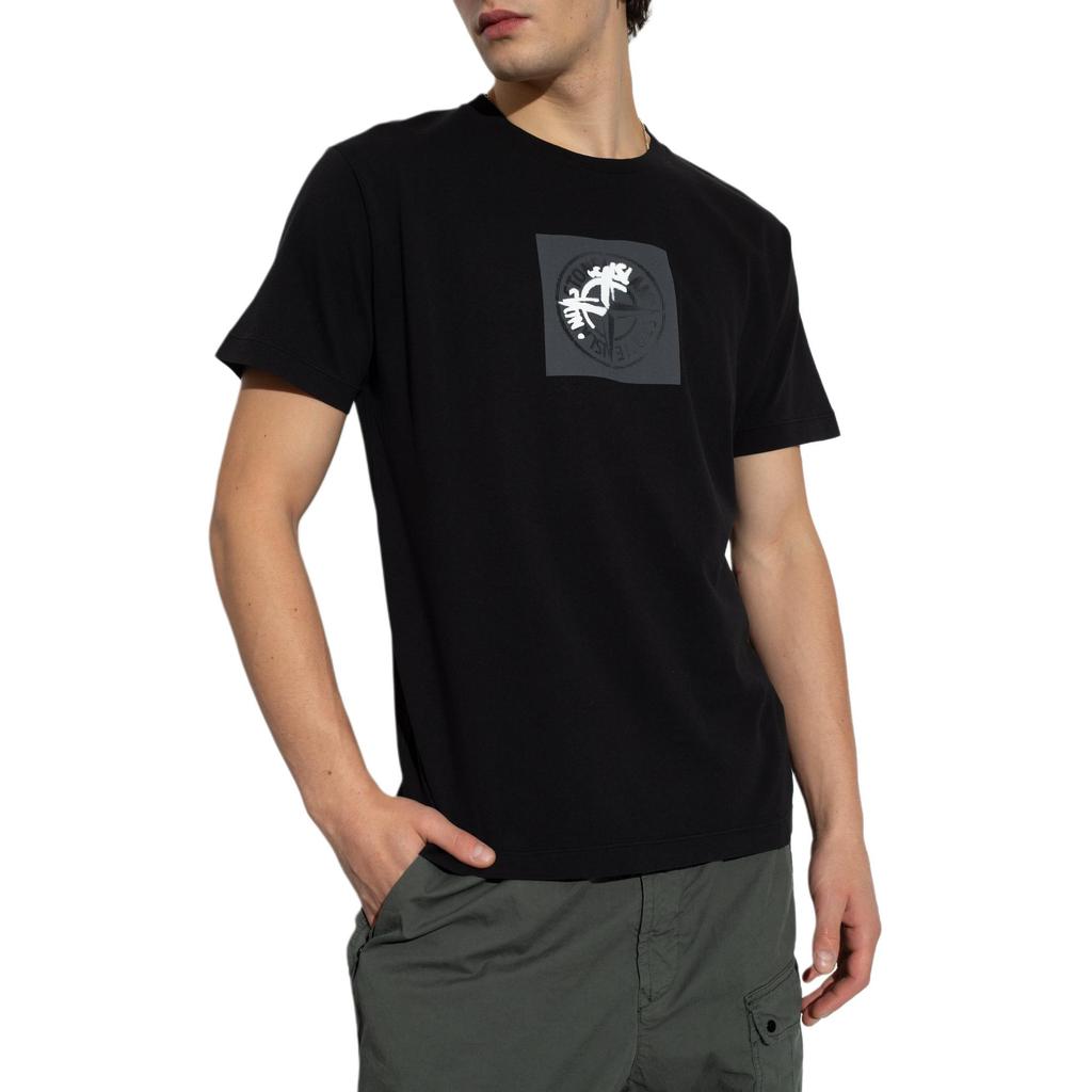 STONE ISLAND Ss24 Camiseta de Manga Curta com Estampa de Bússola e Gola Redonda Masculina Camisetas Preto 80152NS83-V0029