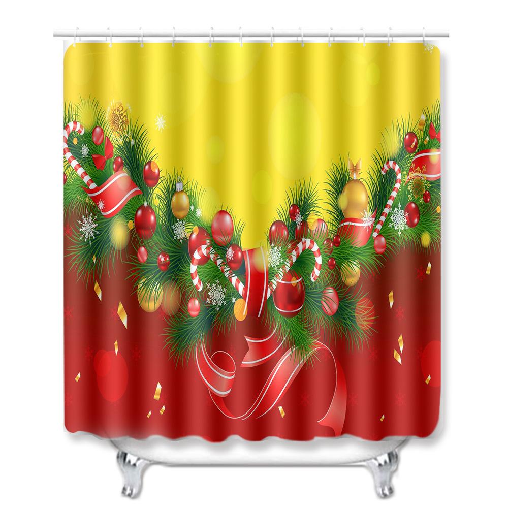 Christmas Four-Piece Shower Curtain Combination Floor Mat Set Bathroom Non-Slip Door Mat Absorbent Carpet