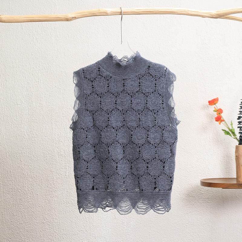 Niche Design Luxury Crochet Knit Wool Sleeveless Cardigan