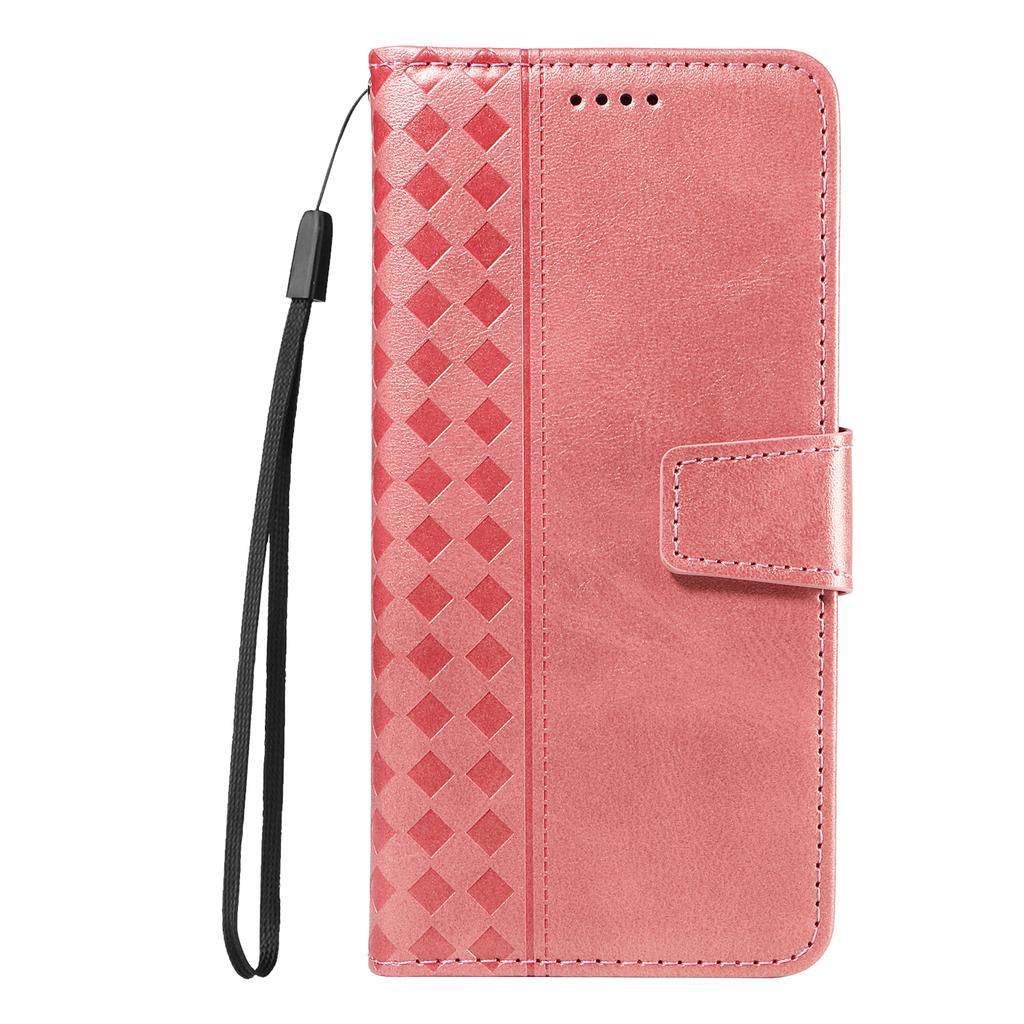 For Samsung Galaxy S24+/Galaxy S25+ Leather Case Wallet Stand Grids Imprinted Phone Cover with Strap