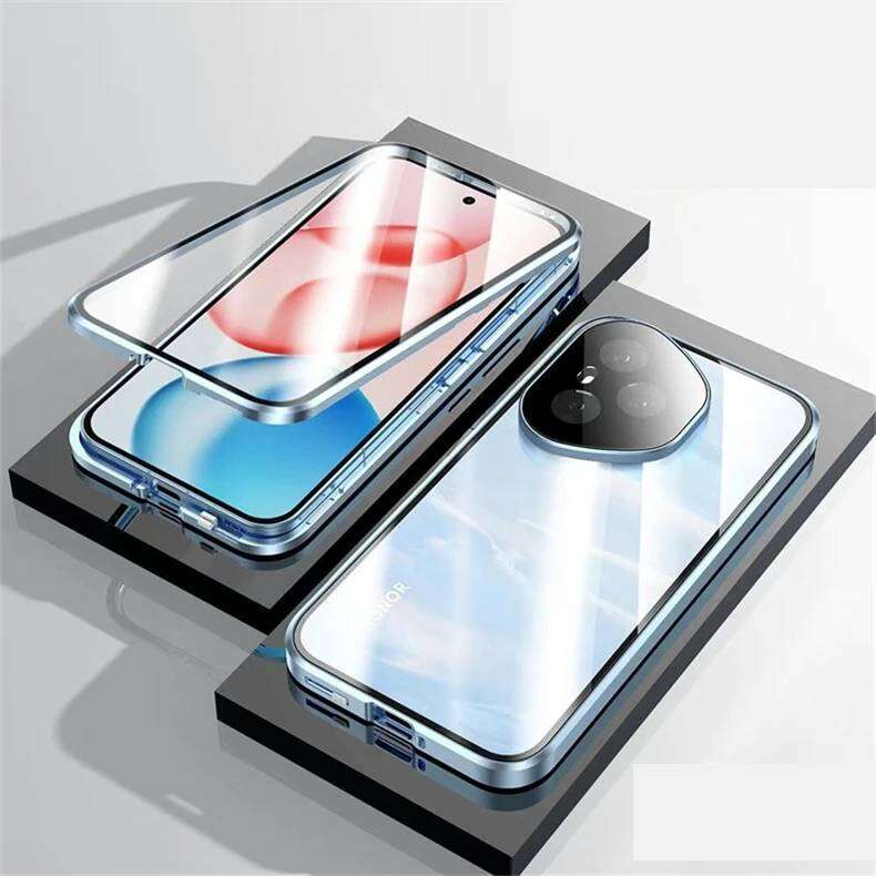 

Магнитный чехол для Huawei Honor 400 Pro/ 200 Pro/ 300 / 90 с металлической рамкой, двусторонним закаленным стеклом, полной защитой объектива, бамперами для телефона for Honor 400 Pro синий