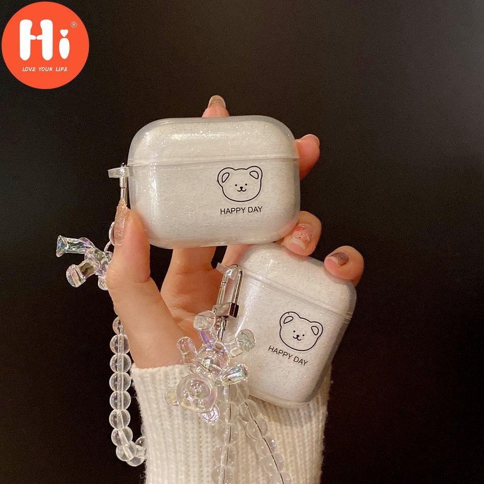 

Привет для AirPods, милый блестящий чехол для наушников с медведем для AirPods 2 3 AirPods Pro, ремешки с кристаллами, цепочка для наушников, чехол для гарнитуры