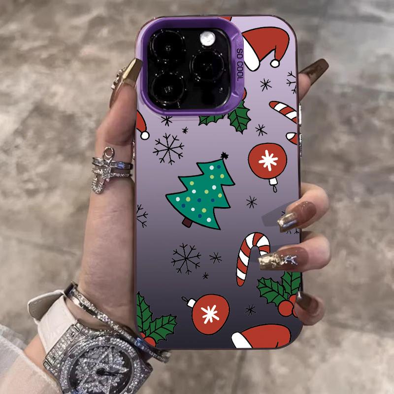 For iPhone 17 16 15 14 13 12 11 Pro Max 17 Air 16E X XS XR Case Merry Christmas Cartoon Christmas Tree Electroplate Silver Cover