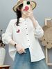 Women's Double-Layer Long-Sleeve Cotton Shirt - Fashionable, Artistic Style with Small Horse Embroidery, Year of the Horse Red.