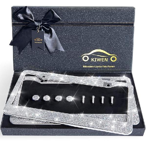 Bling License Plate Frames With High End Ribbon Gift Box,2 Pack Rhinestone License Plate Frame,Handcrafted Crystal Premium Stainless Steel Bling
