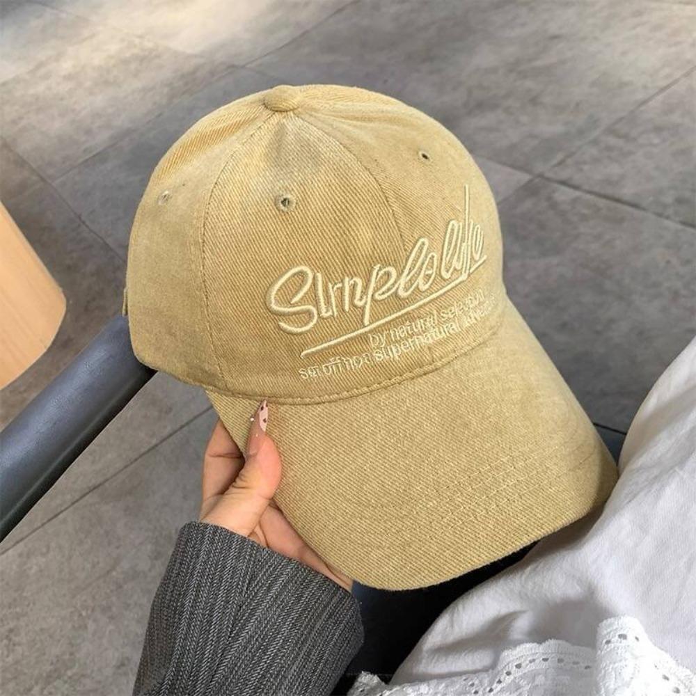 Vintage Letter Embroidered Blue Baseball Cap Wide Brim Large Head Size Face Slimming Korean Style Sun Visor Peaked Hat For Women
