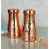 Pure Copper Bedroom Water Bottle with Inbuilt Glass, Hammered Shine Design, Drinkware and Storage Purpose, 1 Litre (Pack of 2)