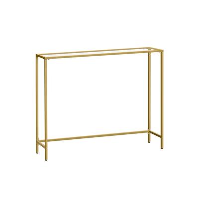 Tavolino da Console, Tavolo da Ingresso, Comodino da Divano, Piano in Vetro Temperato, Struttura in Metallo, Gambe Regolabili, per Soggiorno, Ingresso, Corridoio