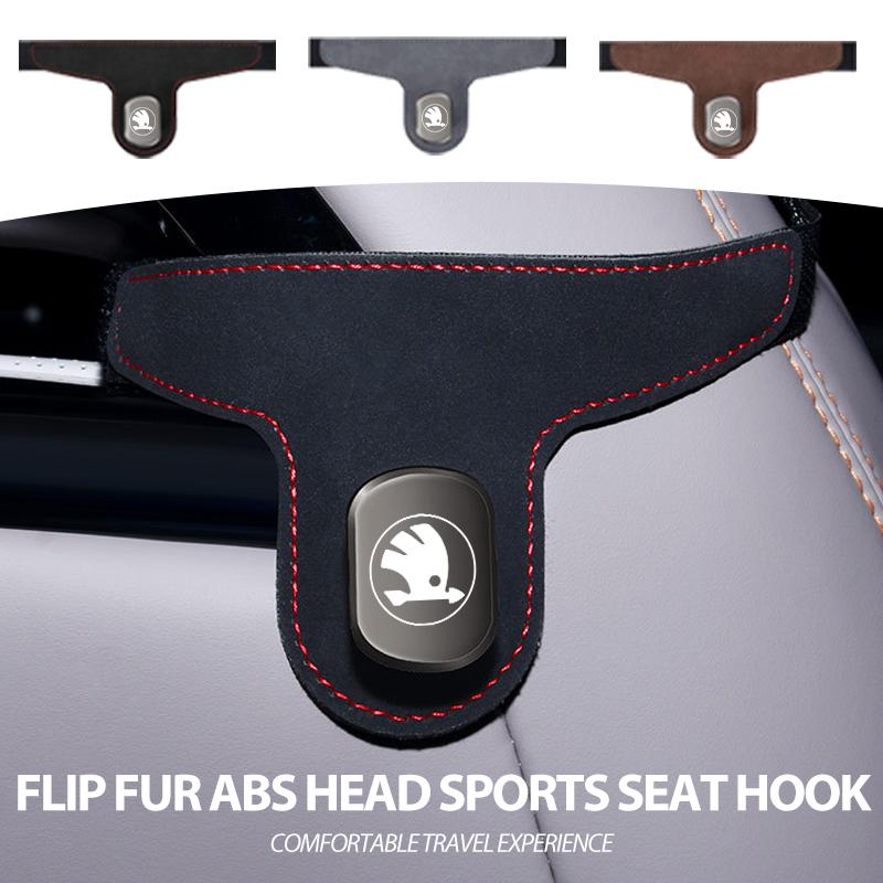 AAAJG1 For Skoda Suede Car Seat Headrest Hook Auto Rearseat Hanger Accessories Kamiq Karoq Octavia 2 3 Rapid Scala Kami Fabia VII VRS