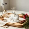 Christmas Table Centerpieces 3D Printed Deer Figurine, White Sitting Stag Sculpture with Antlers, Indoor Entryway Displays Minimalist Tabletop