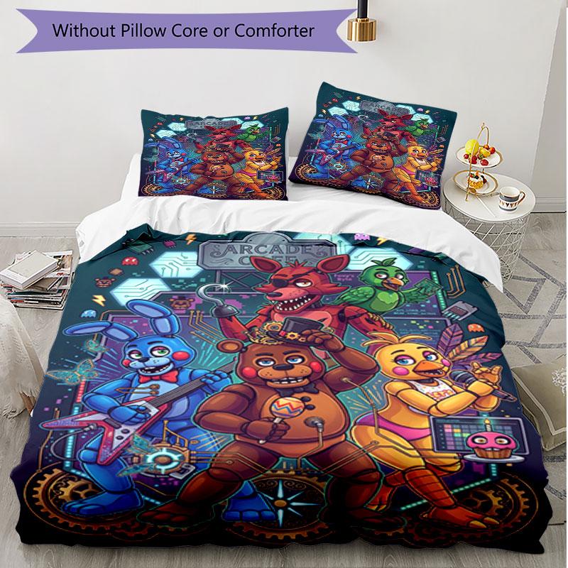3-teiliges Bettbezug-Set (1 * Bettbezug + 2 * Kissenbezug, ohne Kern), Five Nights at Freddy's Druck Weiches Ganzjahres-Bettwäscheset, Heim-Schlafzimmer-Dekor Geschenk
