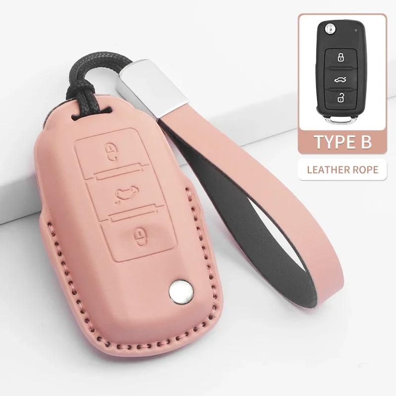 Car Key Cover For VW Volkswagen MK7 Golf 7 Passat Tiguan MK2 For SEAT Ateca Leon FR 2 PU Car Key Protector Shell Accessories