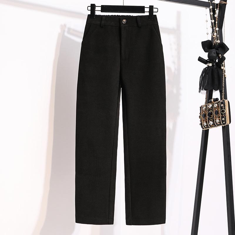 Förtjockade tweedbyxor för kvinnor höst och vinter Raka byxor i plusstorlek Casual byxor