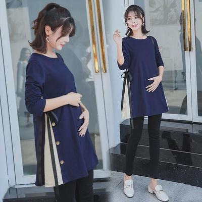 Koreaanse Zwangerschaps Losse Tops: Middellange basisshirts met lange mouwen voor lente en herfst