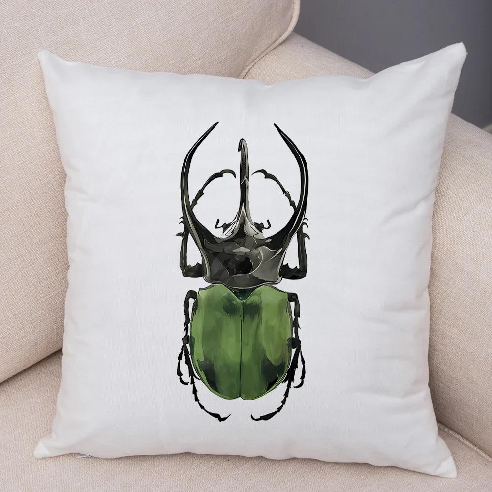 Insect Beetle Collection Pillow Case Both Sided Decor Cartoon Animal Print Cushion Cover Soft Plush Pillowcase for Sofa Home Car