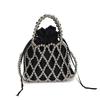 Handmade Beaded Pearl Bucket Phone Bag, Hollow Lace Design Crossbody Purse for Women, Elegant Mini Handbag