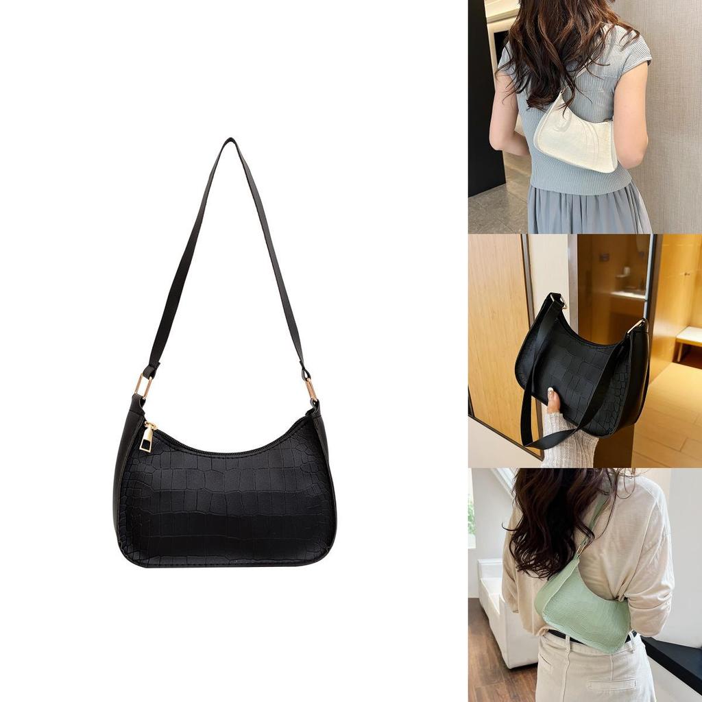 Stylish Lightweight Black Crocodile Texture Pu Underarm Bag For Women Perfect For Daily Wear