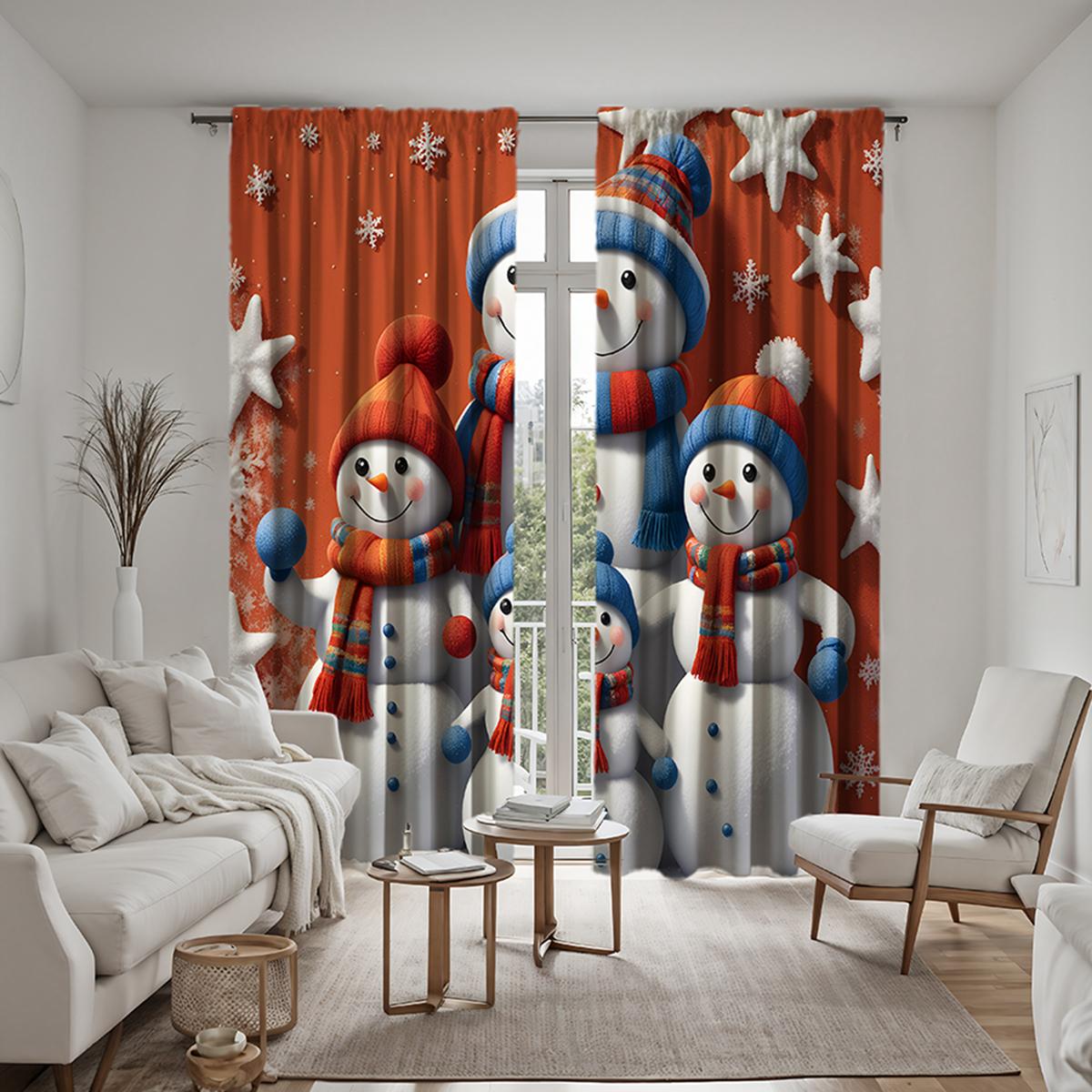 

2 шт. HD рождественских нагрудников со снеговиком, декоративная занавеска с красной завязкой, цифровая печать, украшение для дома W52H63inchW132H160cm