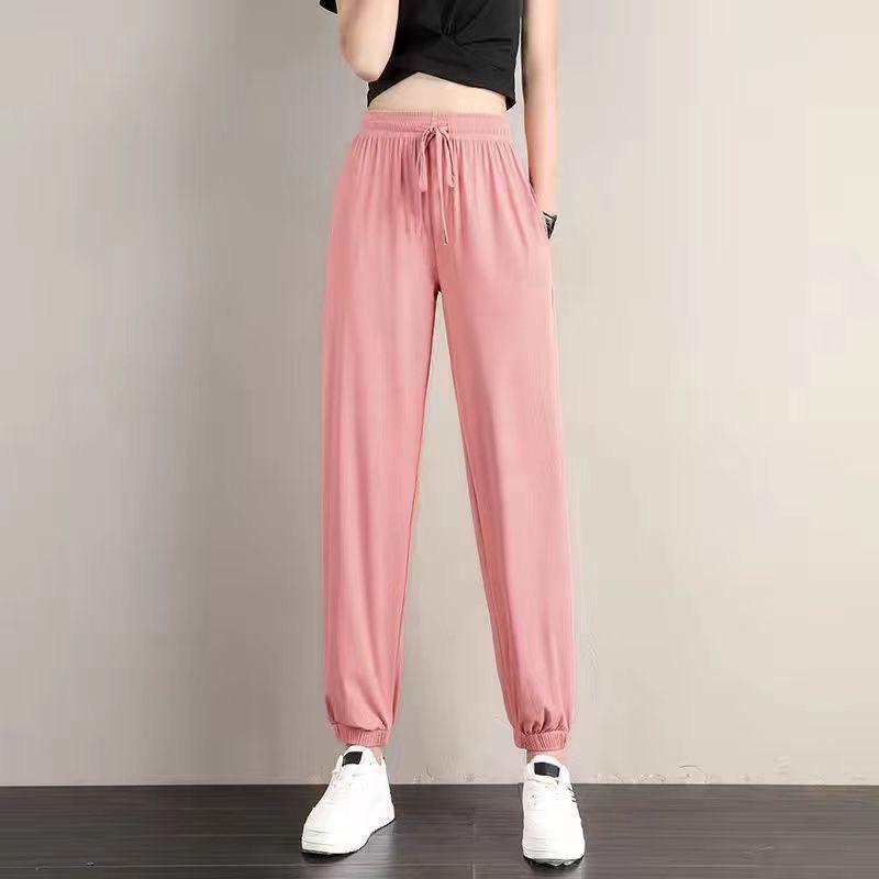 Pantalones de Encaje Acampanados de Seda de Hielo para Mujer - Sueltos, Adelgazantes, Modernos, Ligeros para Verano