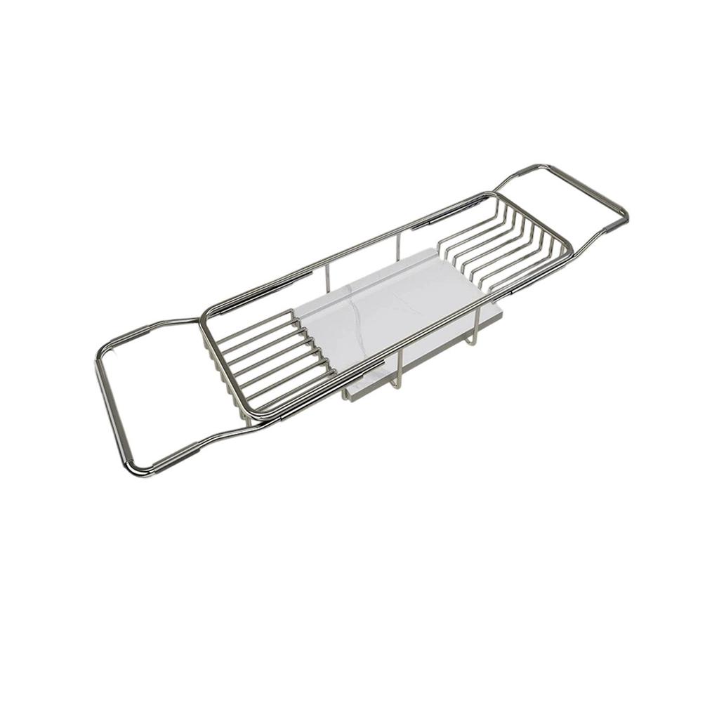 Stainless Steel Non-Slip Marble Bathtub Organizer Rack with Telescopic Shelf for Bathroom Use