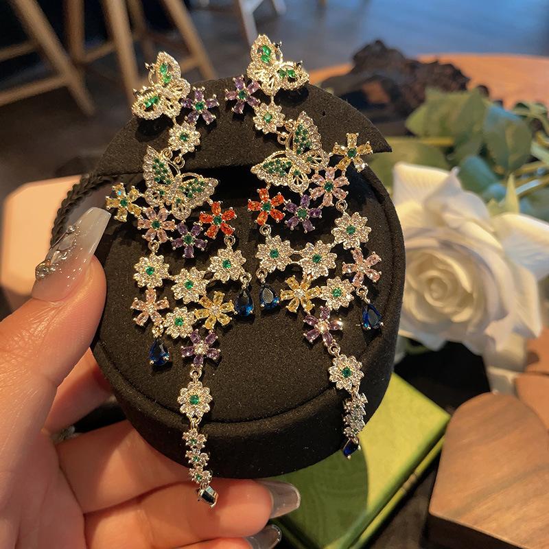 

Серьги Butterfly Love Flower Color Big Butterfly Flower, женские длинные серьги с кисточками и микро-инкрустацией цирконием, журнал зелёный