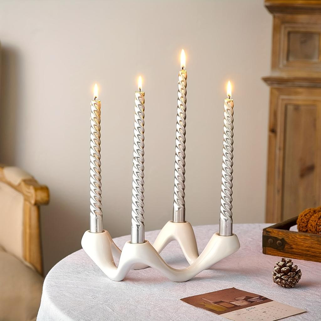 Europäischer Keramik 4-Loch Kerzenhalter Elegante Tischdekoration für Esszimmer Schlafzimmer Geburtstagsgeschenk