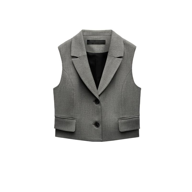 

Осень и Зима Новая женская одежда Безрукавный жилет с декоративной откидной деталью 9210758 Прямые брюки с поясом 8073239 Speckled gray Tops XS