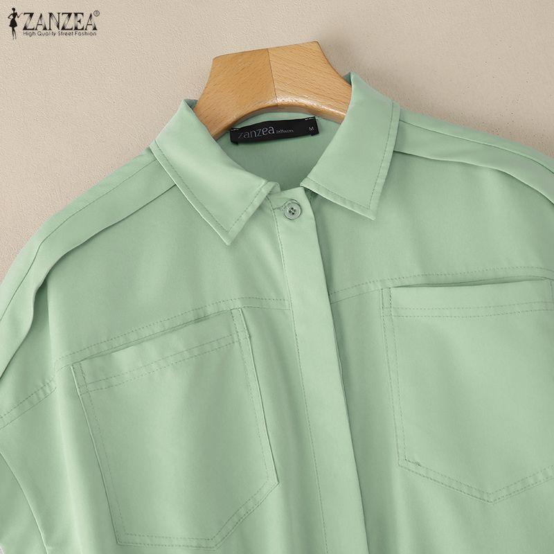 ZANZEA Women Turn Down Collar Loose Casual Short Sleeve Shirt Dress