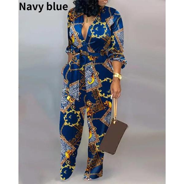 

Женский комбинезон на пуговицах с длинным рукавом и воротником с лацканами, комбинезон с широкими штанинами и поясом M