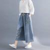 Ethnic Embroidered Flower Wide Leg Pants Women's Skinny Foreign High Waist Jeans Fashion Women Denim Wide Leg Cropped Pants Floral Embroidery Jeans