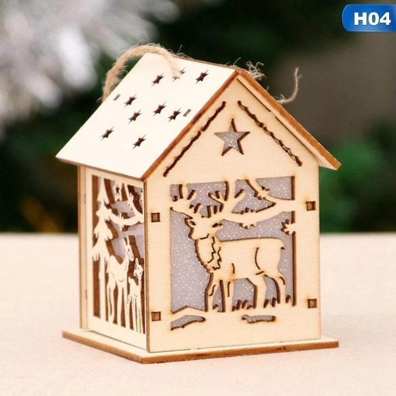 New Christmas Led Light Wood House Cute Christmas Tree Hanging Ornaments Holiday Decoration Home Decoration Accessories