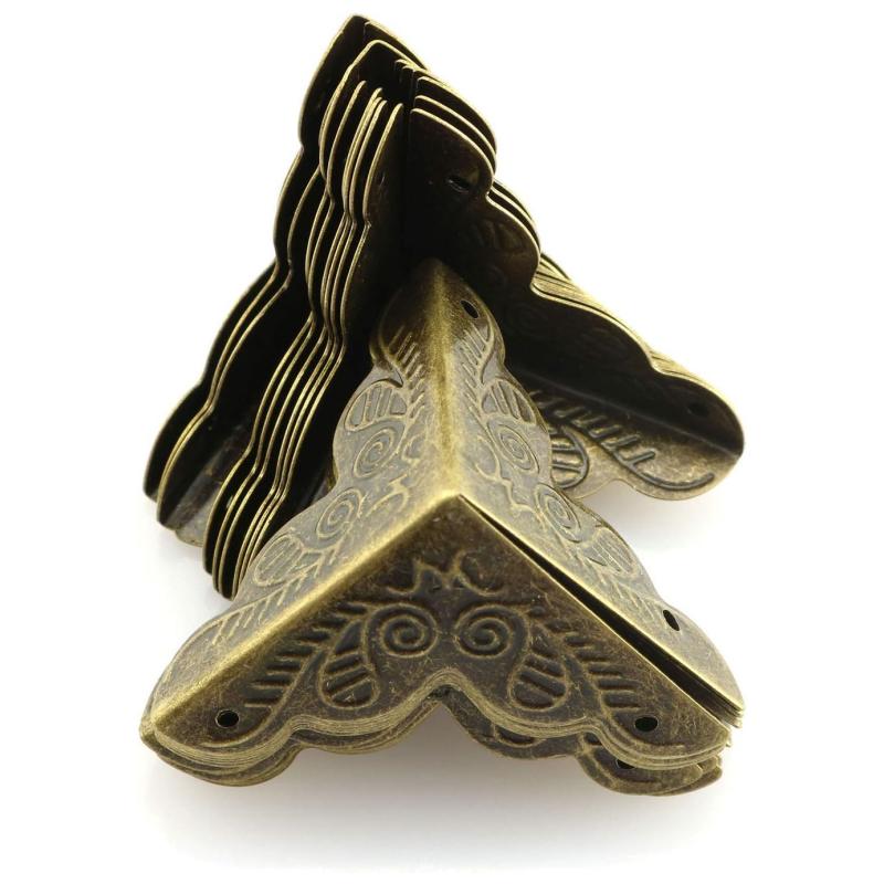 Tegg Box Corner Protector 20PCS Antique Brass Triangle Rattan Carved Wood Case Edge Guard