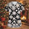 Women's Christmas Print V-Neck Short Sleeve Work Shirt with Pockets Caregiver Uniform Top