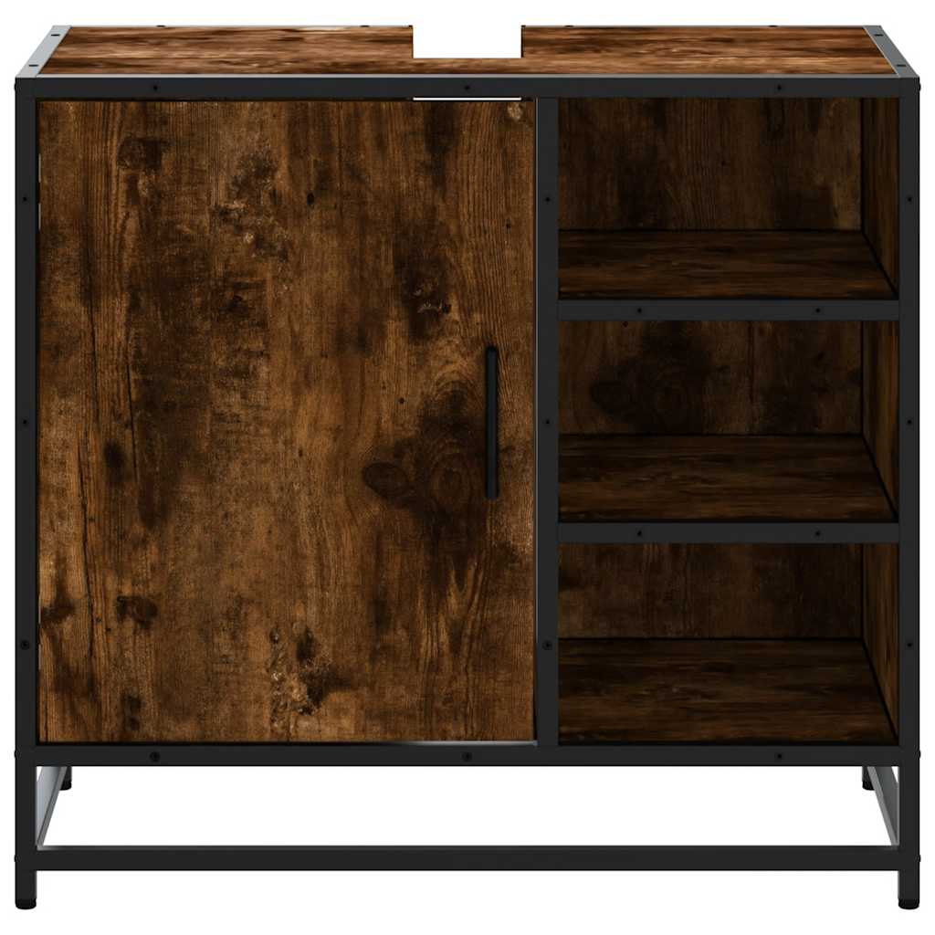 Bathroom Vanity Unit In Smoked Oak Finish 65 X 33 X 60 Cm Engineered Wood