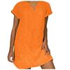 Women's Fashion Summer Loose Skirt Short Sleeve V-Neck Cotton Linen Dress