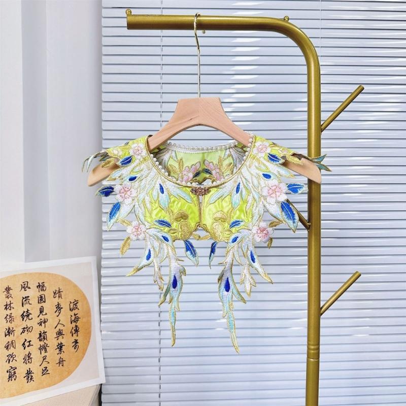 Embroidery Floral Neckline Capelet Pearl Beaded Shawl Hanfu Dresses Fake Collar