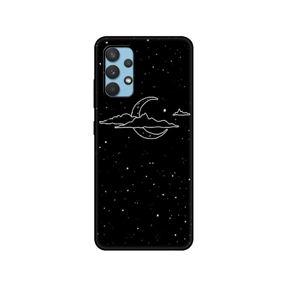 Black Tpu Case For Samsung Galaxy A12 A22 A32 A42 A52 A72 4g 5g S21 PLUS Ultra Back Cover Space Spaceship Stars and Moon