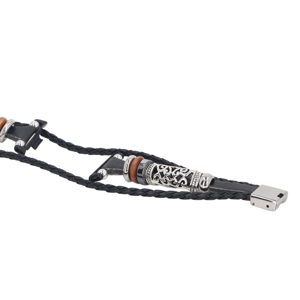 Watch Beaded Bracelet Retro Ethnic Style Faux Leather Alloy Watch Wrist Strap for Xiaomi Band 8 Pro Black