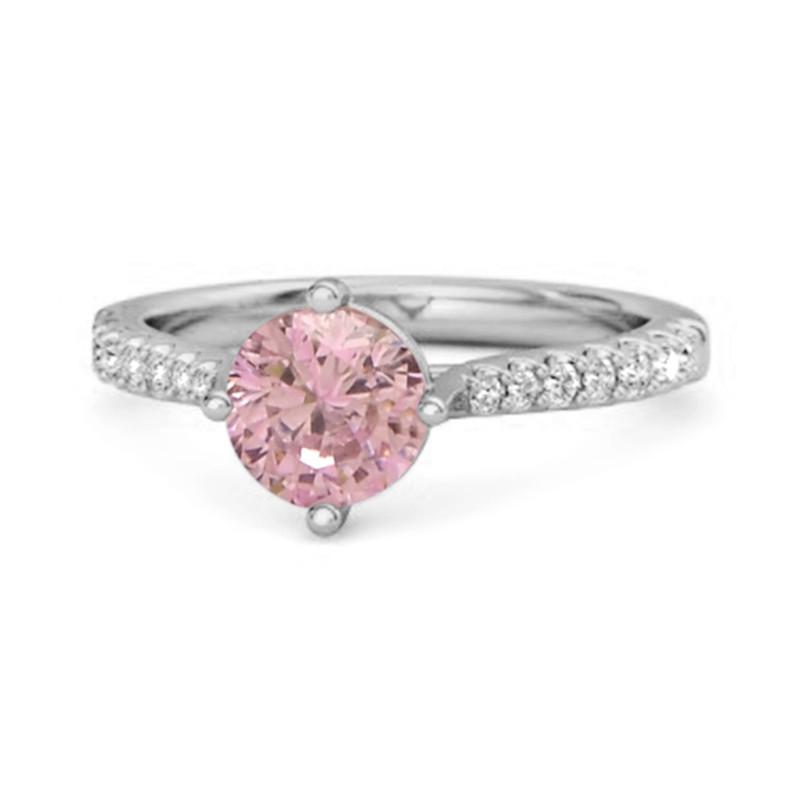 

Pink Topaz Classic Pavé Solitaire Ring - Sterling Silver 10 біле золото кольору