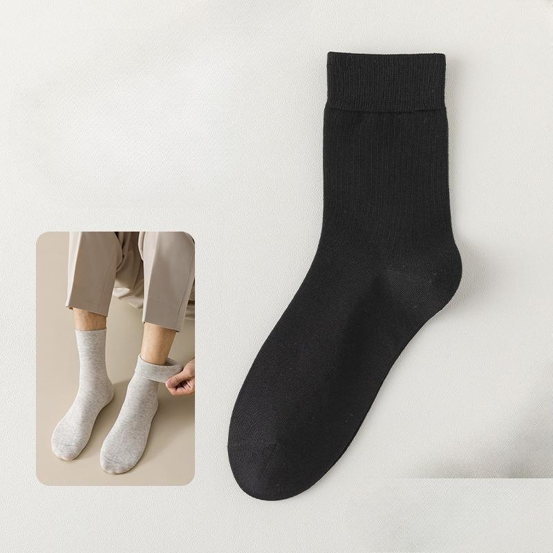 Men's Spring-Autumn Mid-Calf Sweater Cotton Socks with Wicking and Antimicrobial Properties, Pure Color, Business Use