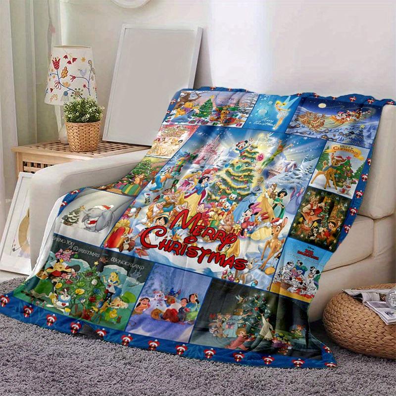 1pc. Disney Christmas Collage Throw Blanket, Festive Cartoon Characters for All Seasons, Perfect Home Decor Gift, Soft and Cozy Blanket for