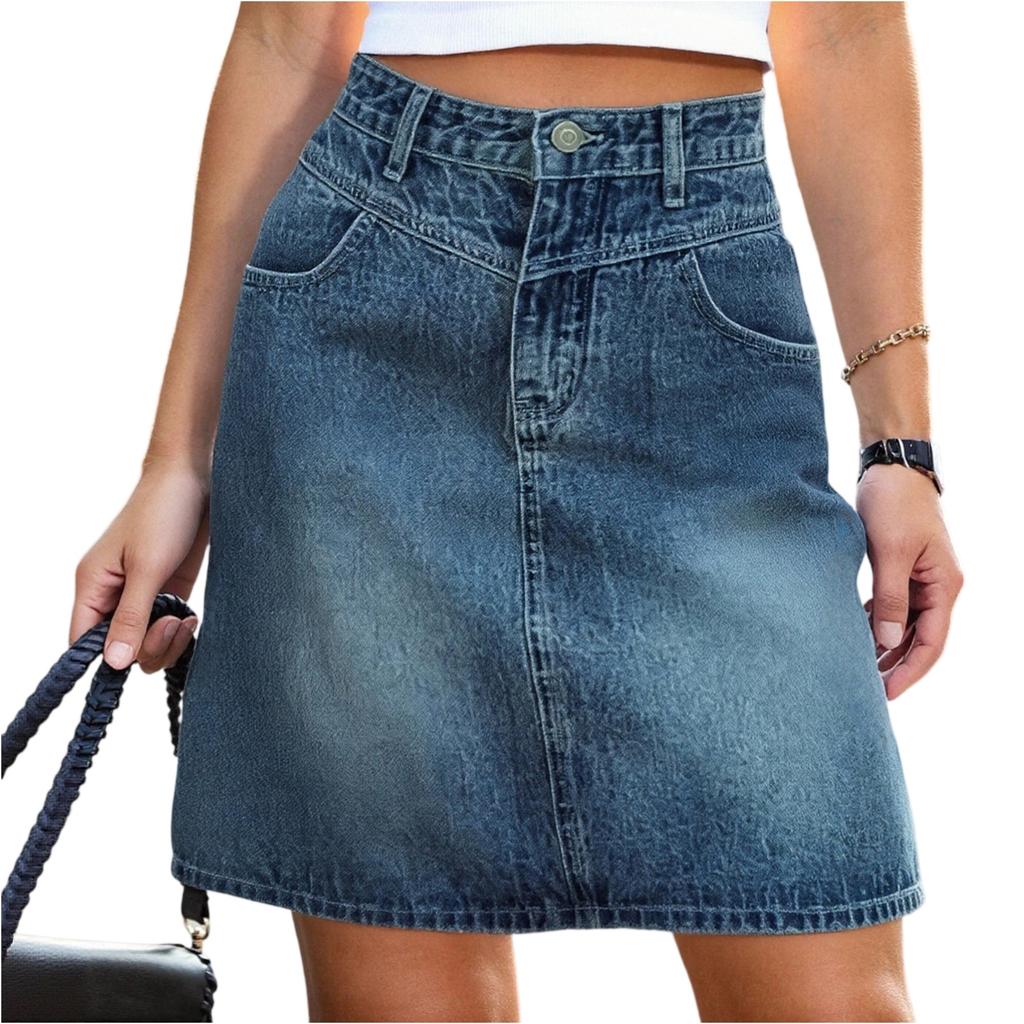 Fuste cargo din denim pentru femei, talie joasă, nasturi, bodycon, buzunare cu clapetă
