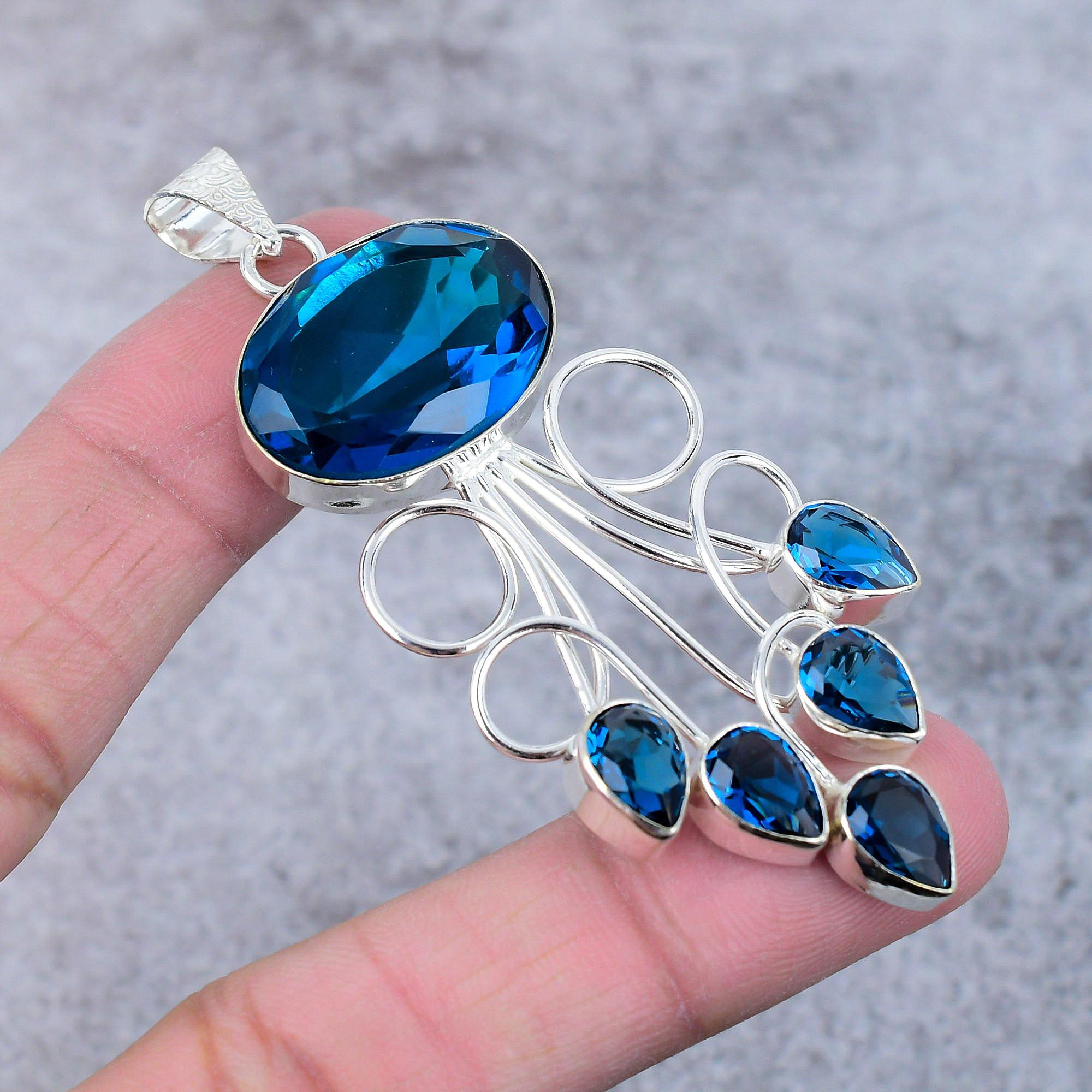 

London Blue Topaz Gemstone 925 Steling Silver Jewelry Pendant 3.15 M-388