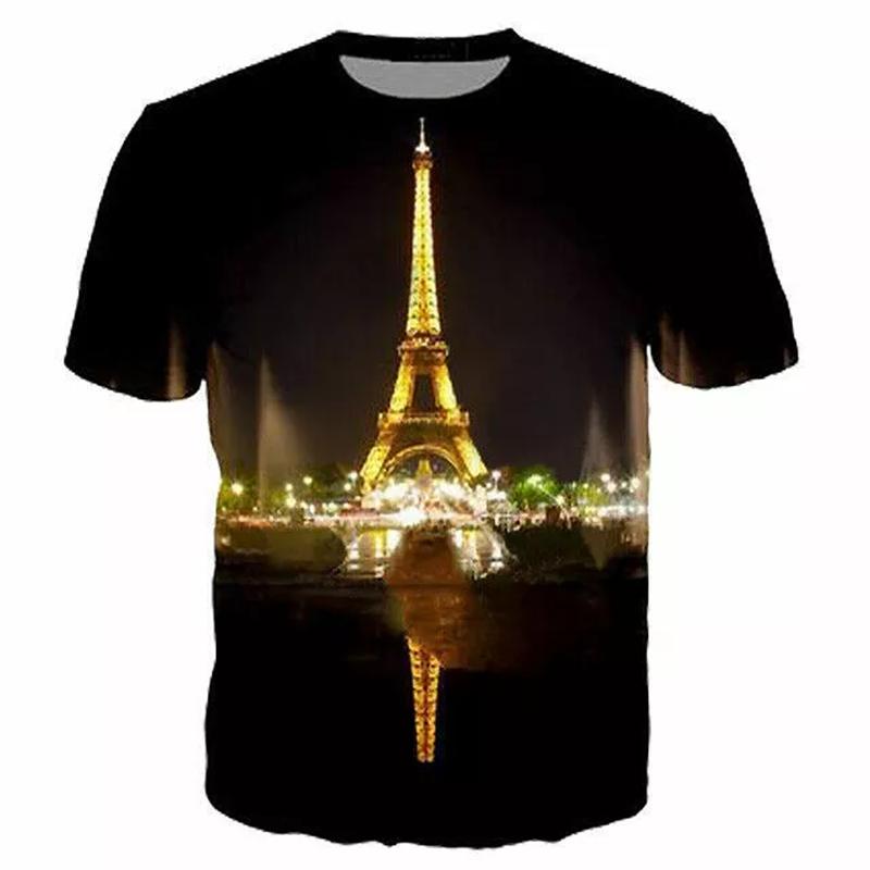 Novelty France Paris Eiffel Tower 3D Graphic Tees Y2k Men Women Short Sleeve Street Tshirt Kids Casual Oversized Tops Clothing