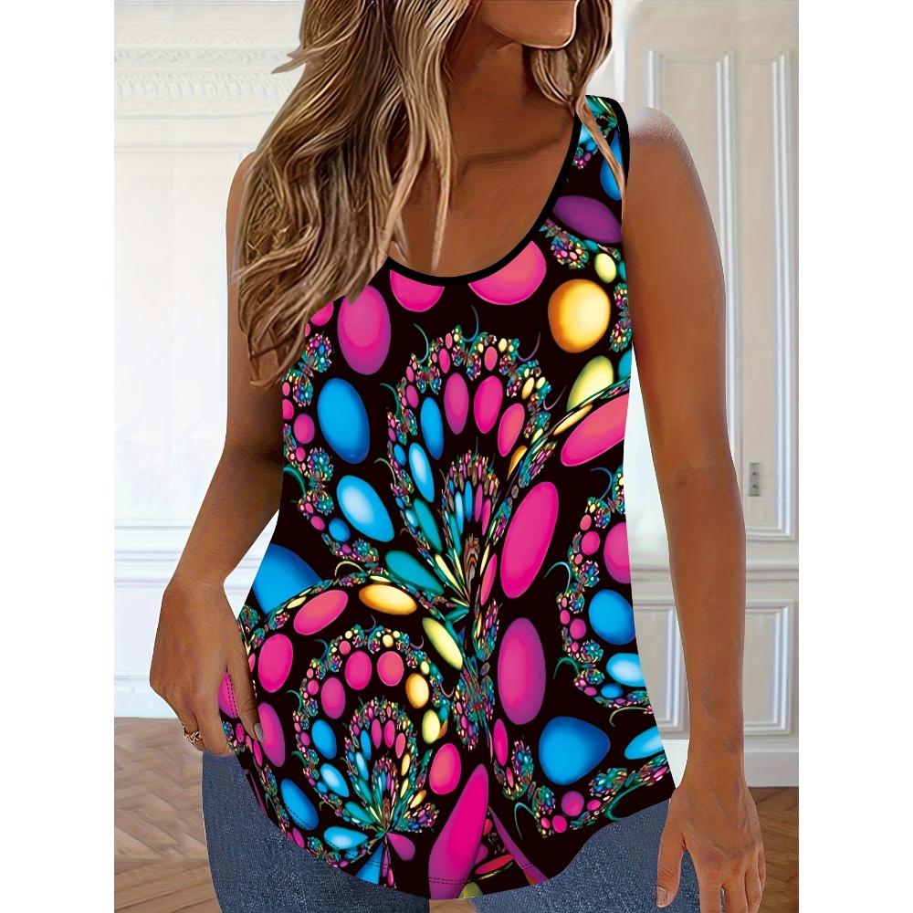 Damska kamizelka z nadrukiem w dużym rozmiarze, letni top bez rękawów na co dzień, odzież damska plus size